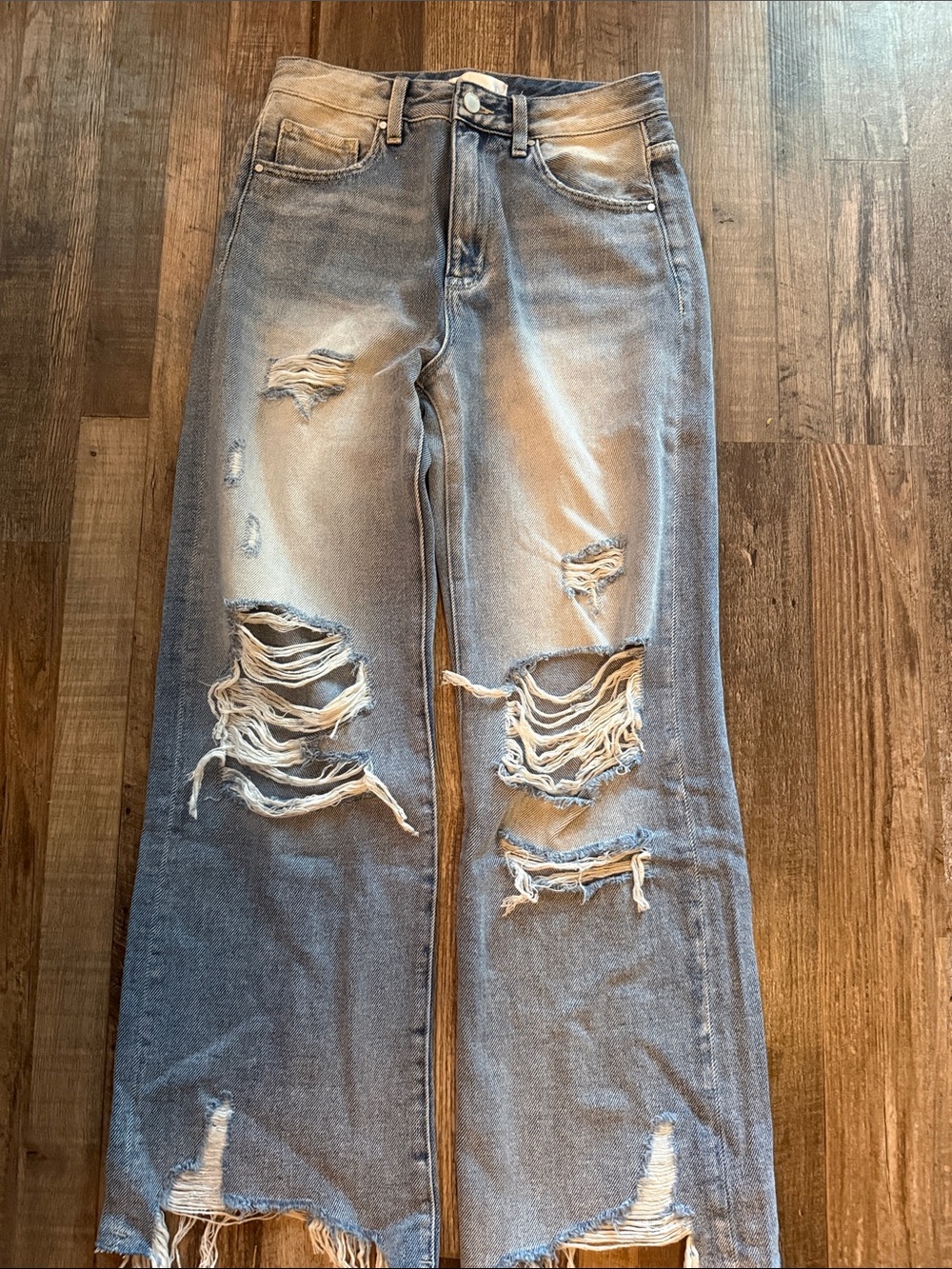 Light Blue Distressed Wide Leg Women's Jeans